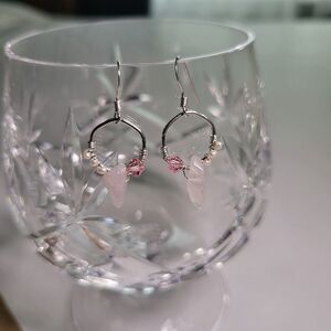 NWT Loot & Love 925 Sterling Silver Earrings Pearl Rose Quartz Crystal